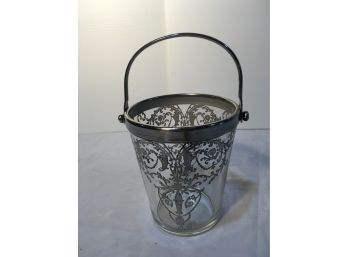Beautiful Vintage Glass Silver Overlay Ice Bucket