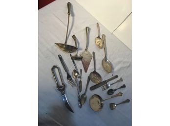 Group Of Silver Plate Flatware  Serving Pieces