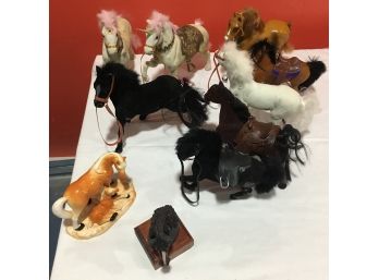Lot Of Toy Horses One Made With Leather