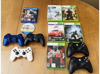 Lot Of Playstation And Xbox Games And Controllers