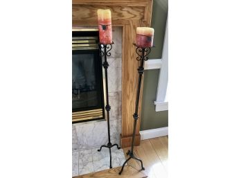 Pair Of Tall Floor Standing Candle Holders