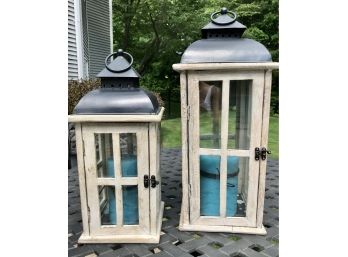 Pair Of Driftwood Style Lanterns