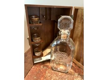 Vintage Liquor Decanter And Shot Glasses In Music Box