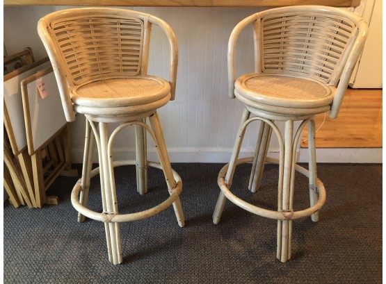 Pair Of White Caned Bar Stools