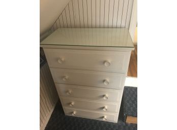 White Painted Glass Top Dresser With Five Drawers