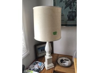 White Table Lamp With Linen Drum Shade