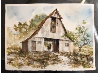 Original Watercolor Of Horse Barn