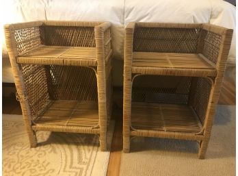 Pair Of Rattan Shelves/End Tables