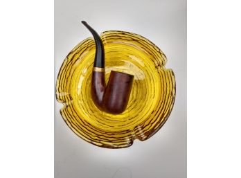 Pipe And Yellow Glass Ashtray