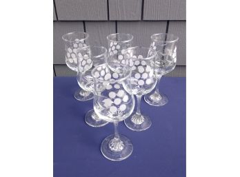 Six Elegant Etched Crystal Wine Glasses Stamped Galway