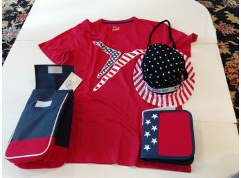 Get Ready For July 4th!  Americana Freezer Bag, CD Holder, Hat And T-shirt Men's Size M