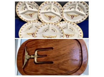 Six Vintage Fred Roberts Longhorn Plates And Longhorn Cheeseboard