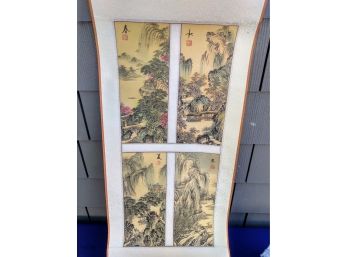 Asian Watercolor Scroll Depicting The Four Seasons