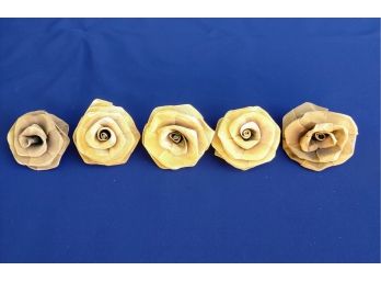 Five Gold Tone Metal Rose Napkin Holders