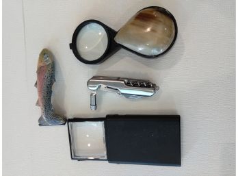 Magnifying Glasses, Fish Razor And Pocket Knife