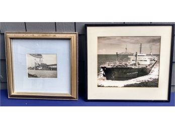 Two Intriguing Black And White Framed Photographs Of Ships