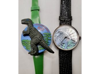 Pair Of Dinosaur Watches - The Leather One Has A Halogen Dial.