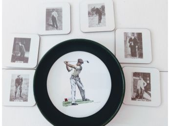 High Quality Hand Painted Golf Tile  And Leather Container With Golf Coasters