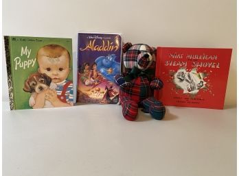 2 Children's Books, Teddy Bear And Alladin Video