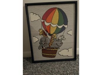 2 Handmade Needlepoint Work  Air Balloon And Flower