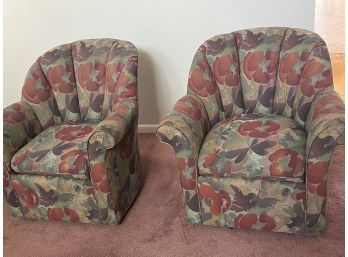 2 Swivel Chairs Vanguard Hickory, NC 33-1/2x37x33 (seat 18) Small Spot Under Cushion