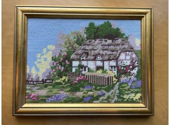 Handmade Needlepoint Garden Cottage On A Frame