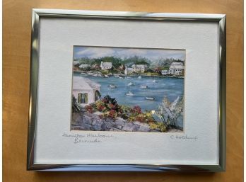 Hamilton Harbour, Bermuda Framed Signed C. Holding (?)  10-1/2x8-1/2