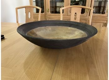 Wood And Metal Centerpiece Bowl 19'round Scratches On The Surface