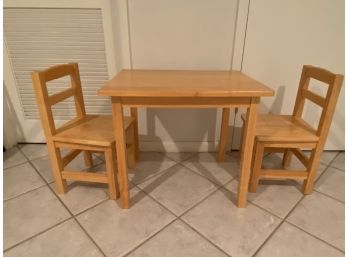 Crate & Barrell Children's Wooden Table And 2 Chairs