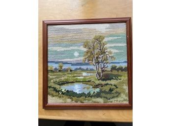 Handmade Needlepoint Tree And Pond On A Frame (small Scratch) No Glass