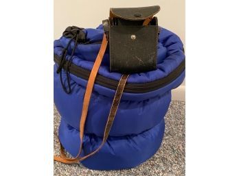 Sleeping Bag And Binoculars With Leather Case