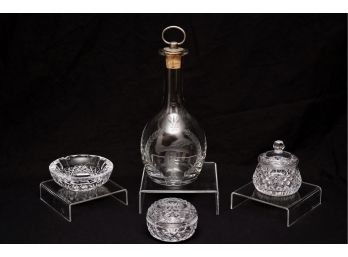 Waterford Eagle Etched Decanter + Cavan Ireland Trinket Dishes