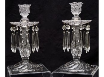 Set Of Two Crystal Candle Holders With Prisms