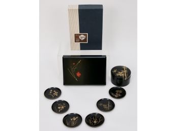 Black Lacquer Box And Set Of Coasters