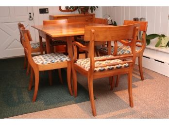 Mid-Century Cherry Wood Dining Room Set + Six Chairs + Table Pads
