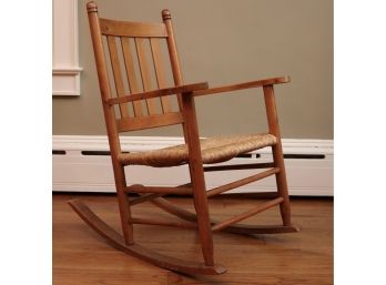 Vintage Wood Rocking Chair With Rush Seat