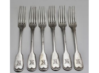 Set Of Six German Posen Lazarus '800' Silver Dinner Forks - 437g