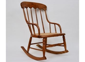 Vintage Wood Child's Rocking Chair With Cane Seat