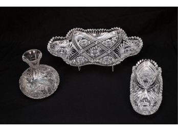 Cut Crystal Trays And Vase