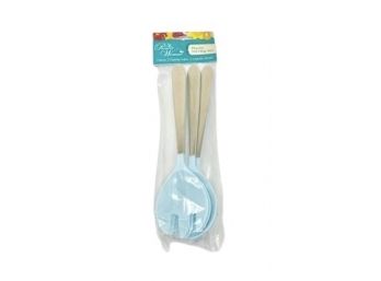 NEW Pioneer Woman Light Blue And Gold Plastic Serving Utensils Set