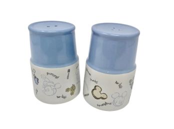Vintage Disney Blue & White Ceramic Salt & Pepper Shakers Mickey & Minnie Mouse
