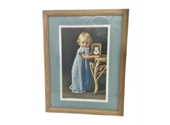 Vintage Gerber 1961 Little Girl Blue Photo Art Print, Framed Collectible