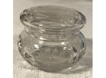 Vintage Crystal Dresser Jar With Lid With Flower Design