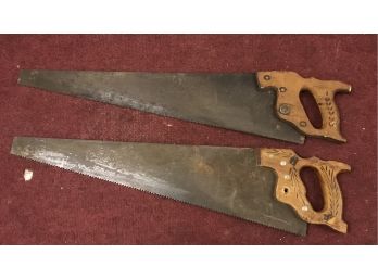 Pair Of Hand Saw Blades One Fine Cut And One Coarse Cut 29 Inches Long Each