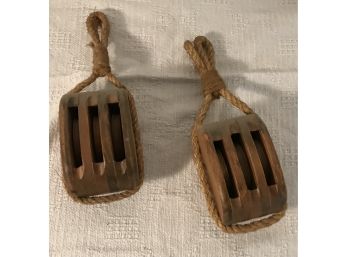 Pair Of Antique Wood Pulleys - Triple Pulleys Value $100 To $150 For The Pair.