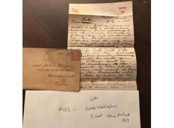 Letter With A Stamp Of George Washington 2 Cents Postmarked 1919.  Lot 43