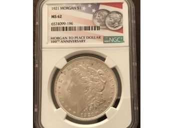 1921 MS62 Morgan Silver Dollar Special 2021 100th Label NGC