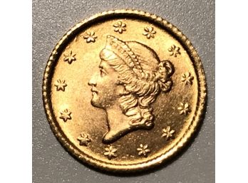 1851 $1 Liberty Head Gold Dollar - Rare And Great Detail