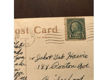 Post Card With Rare Stamp Post Marked 1924.  Lot 45 Rare Benjamin Franklin 1 Cent Stamp