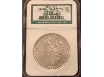 1880 $1 Binion Collection MS62 Morgan Silver Dollar